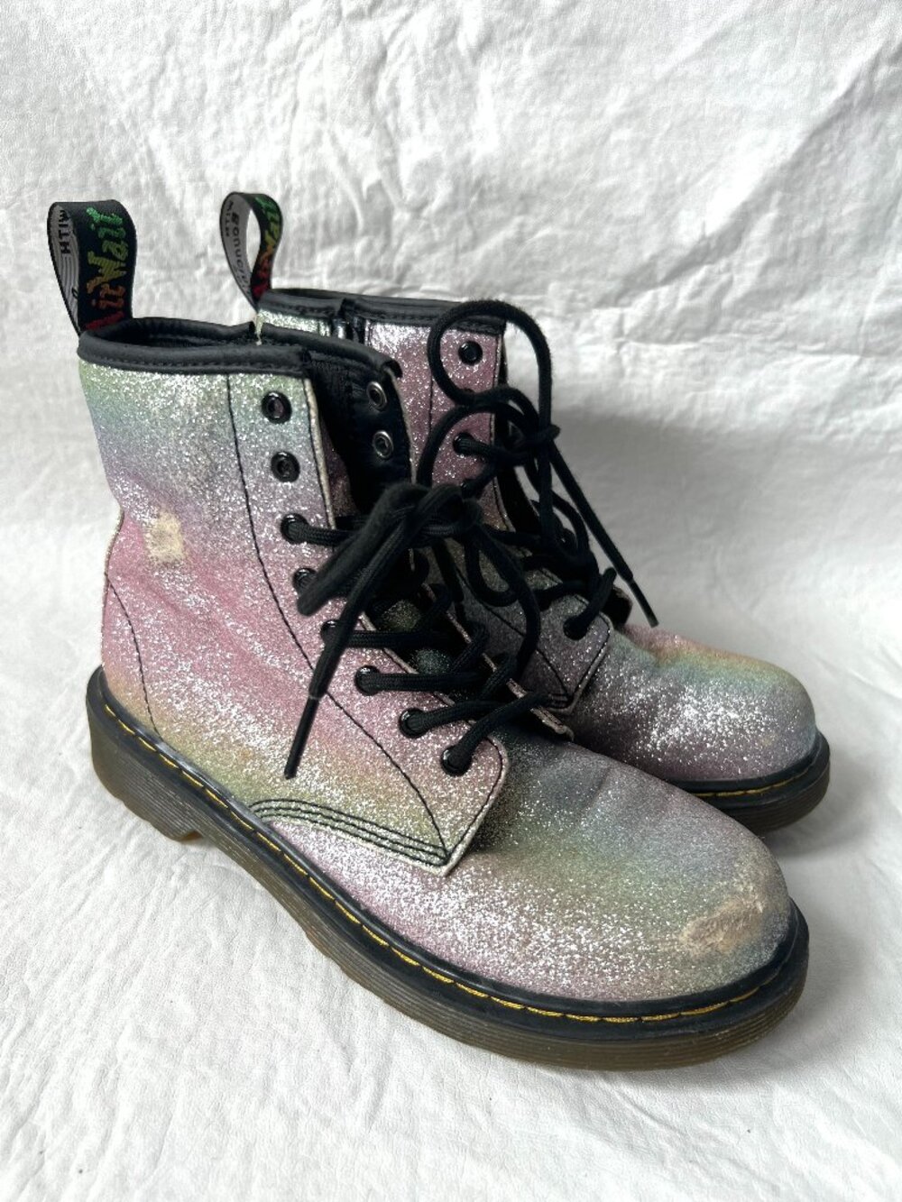 Dr Martens Boots Junior 1460 Rainbow Glitter Lace Up zip kids 3 combat docs